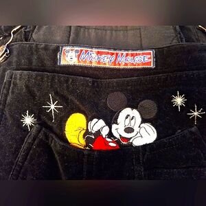 Mickey Mouse Black Velvet Overalls with Embroidered Design